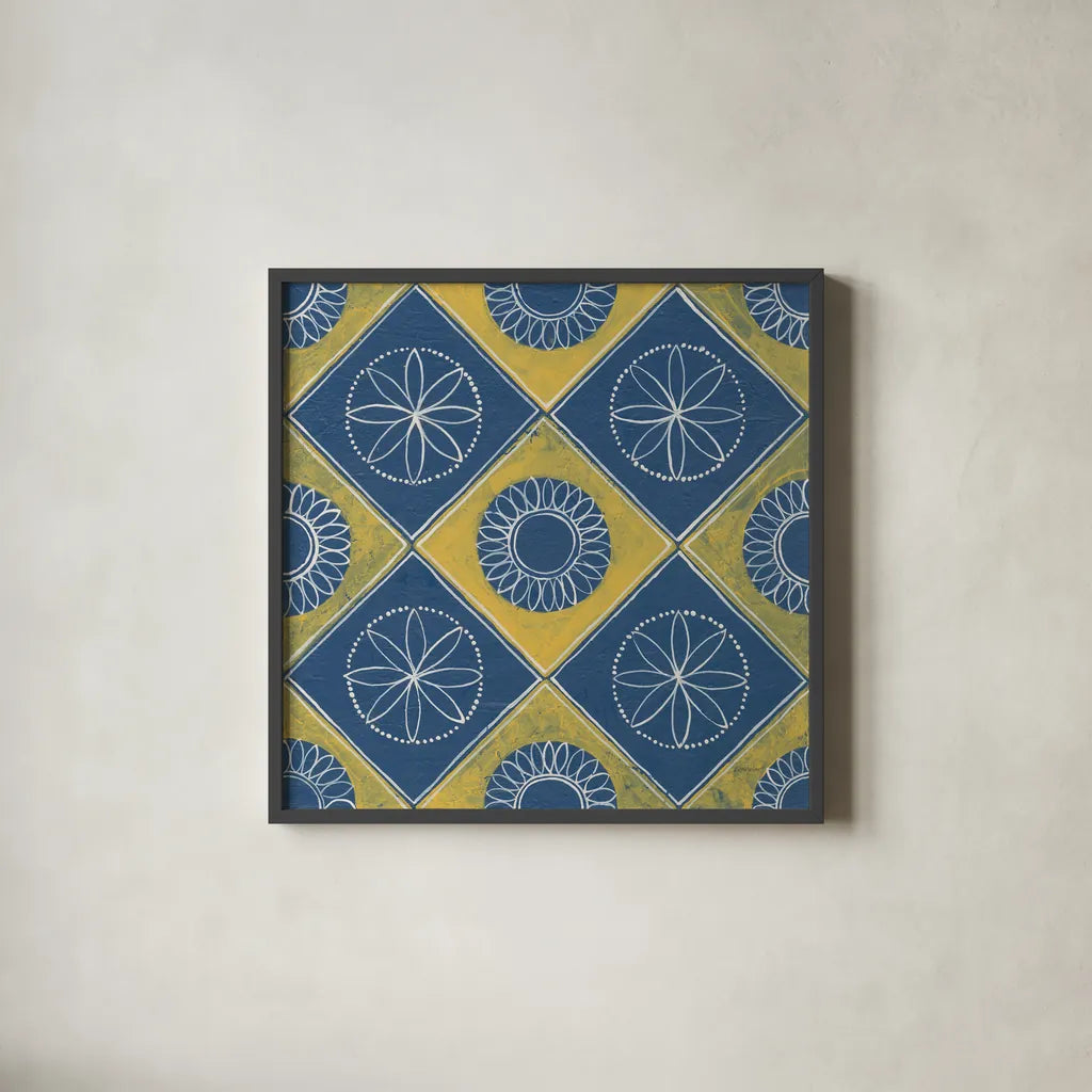 Sunny Designs III by Kathrine Lovell. Shown in a sleek black glass frame for a contemporary gallery look. Available as an archival giclee rolled canvas, fine art paper, or poster print. SKU 32443a.