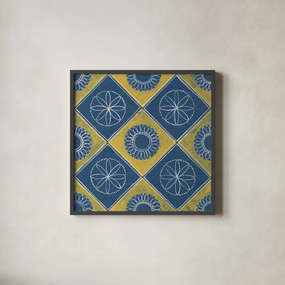 Sunny Designs III by Kathrine Lovell. Shown in a sleek black glass frame for a contemporary gallery look. Available as an archival giclee rolled canvas, fine art paper, or poster print. SKU 32443a.