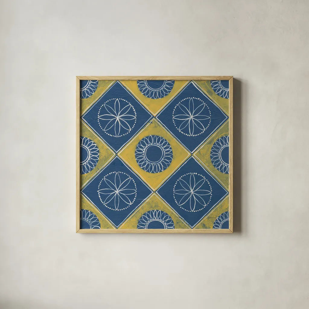 Sunny Designs III by Kathrine Lovell. Shown in a natural wood glass frame for a timeless modern aesthetic. Available as an archival giclee rolled canvas, fine art paper, or poster print. SKU 32443a.