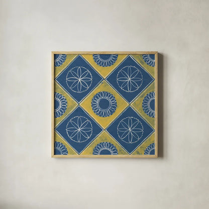 Sunny Designs III by Kathrine Lovell. Shown in a natural wood glass frame for a timeless modern aesthetic. Available as an archival giclee rolled canvas, fine art paper, or poster print. SKU 32443a.