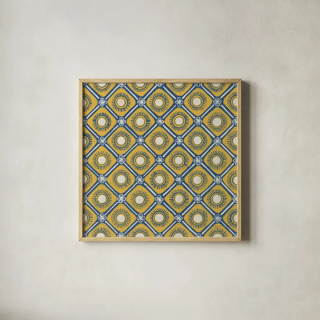 Sunny Designs IV by Kathrine Lovell. Shown in a natural wood glass frame for a timeless modern aesthetic. Available as an archival giclee rolled canvas, fine art paper, or poster print. SKU 32444a.