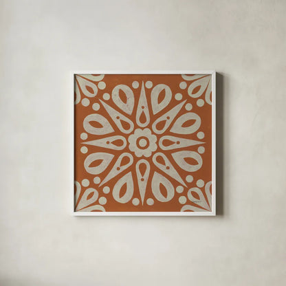 Terra Cotta Tile I by Kathrine Lovell. Shown in a crisp white glass frame for a clean and minimalist style. Available as an archival giclee rolled canvas, fine art paper, or poster print. SKU 55517a.