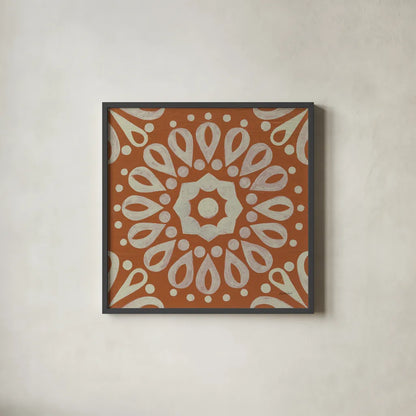 Terra Cotta Tile III by Kathrine Lovell. Shown in a sleek black glass frame for a contemporary gallery look. Available as an archival giclee rolled canvas, fine art paper, or poster print. SKU 55519a.