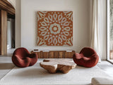 Terra Cotta Tile III by Kathrine Lovell. Shown as extra-large giant wall art in a modern living room. Available as an archival giclee rolled canvas, fine art paper, or poster print. SKU 55519a.