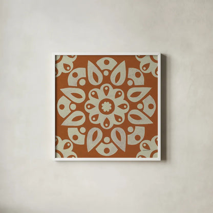Terra Cotta Tile IV by Kathrine Lovell. Shown in a crisp white glass frame for a clean and minimalist style. Available as an archival giclee rolled canvas, fine art paper, or poster print. SKU 55520a.