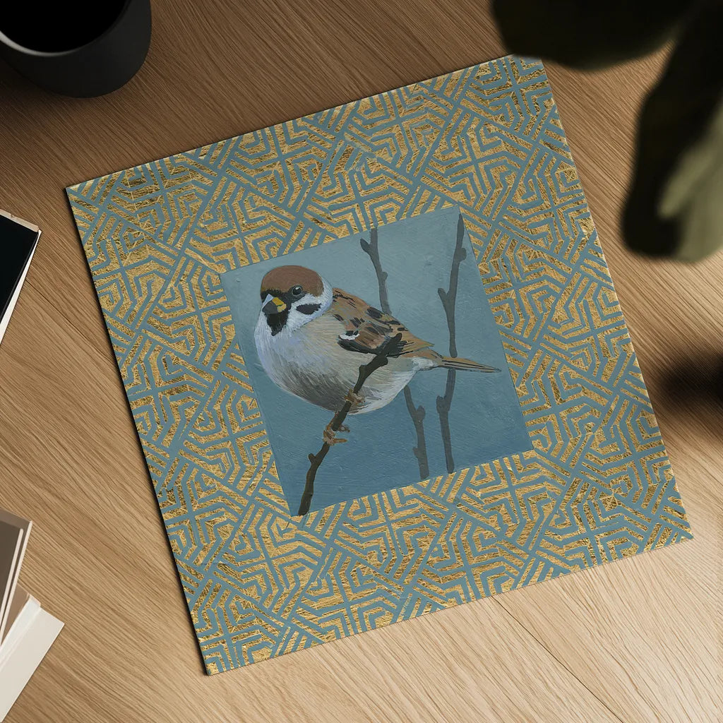The Sparrow by Kathrine Lovell. Shown as a detailed flat fine art print, highlighting archival giclee quality. Available as an archival giclee rolled canvas, fine art paper, or poster print. SKU 24446a.