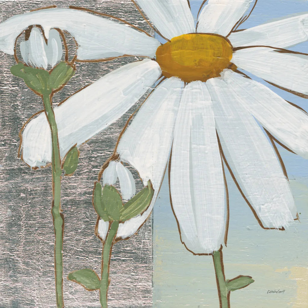 White Daisy Square I by Kathrine Lovell. SKU 43437a. Archival Giclee Fine art print for wall decor.