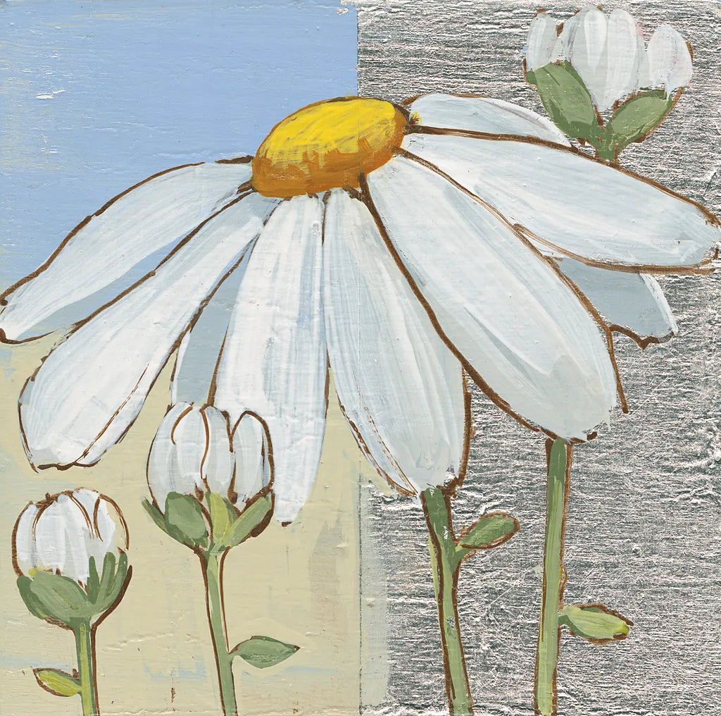 White Daisy Square II by Kathrine Lovell. SKU 43436a. Archival Giclee Fine art print for wall decor.