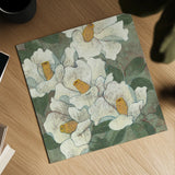 White Flowers I Dark by Kathrine Lovell. Shown as a detailed flat fine art print, highlighting archival giclee quality. Available as an archival giclee rolled canvas, fine art paper, or poster print. SKU 50543a.
