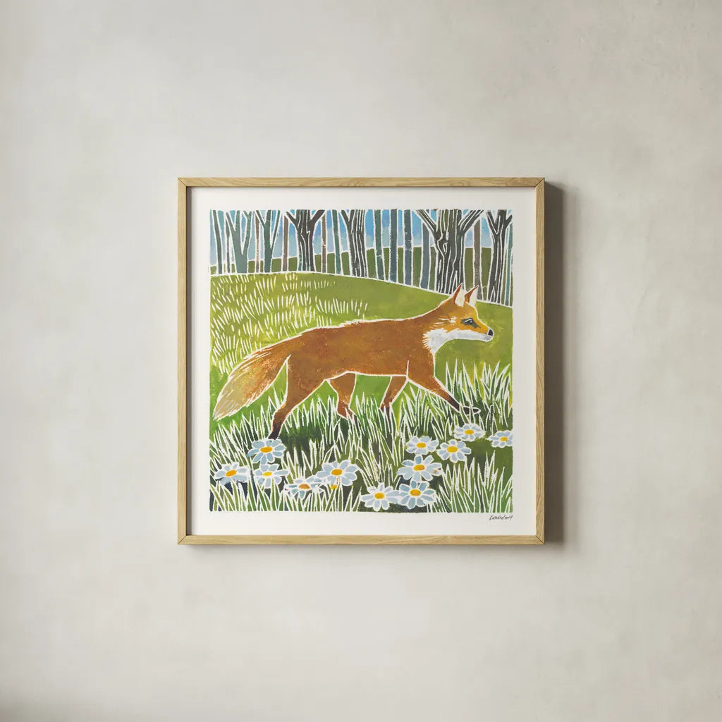 Wild Woodland I by Kathrine Lovell. Shown in a natural wood glass frame for a timeless modern aesthetic. Available as an archival giclee rolled canvas, fine art paper, or poster print. SKU 77883a.
