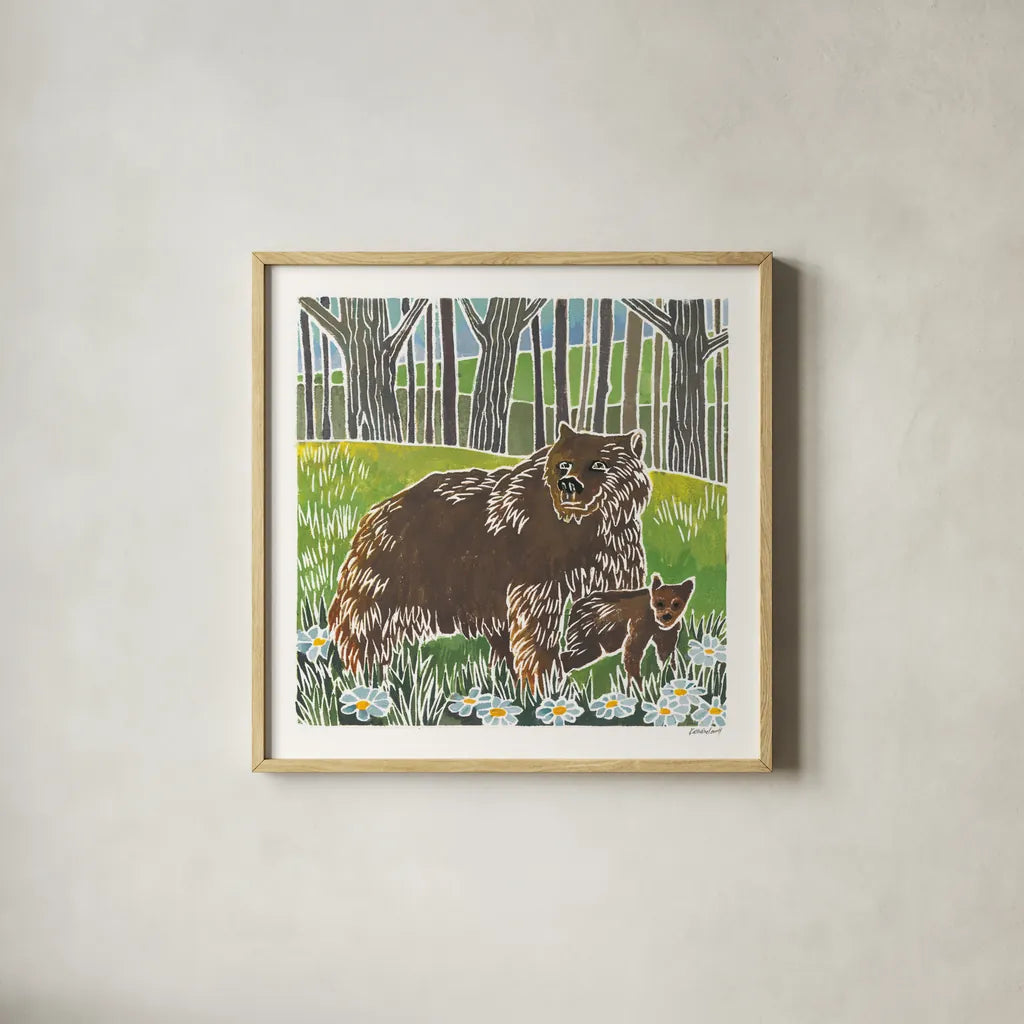 Wild Woodland III by Kathrine Lovell. Shown in a natural wood glass frame for a timeless modern aesthetic. Available as an archival giclee rolled canvas, fine art paper, or poster print. SKU 77885a.