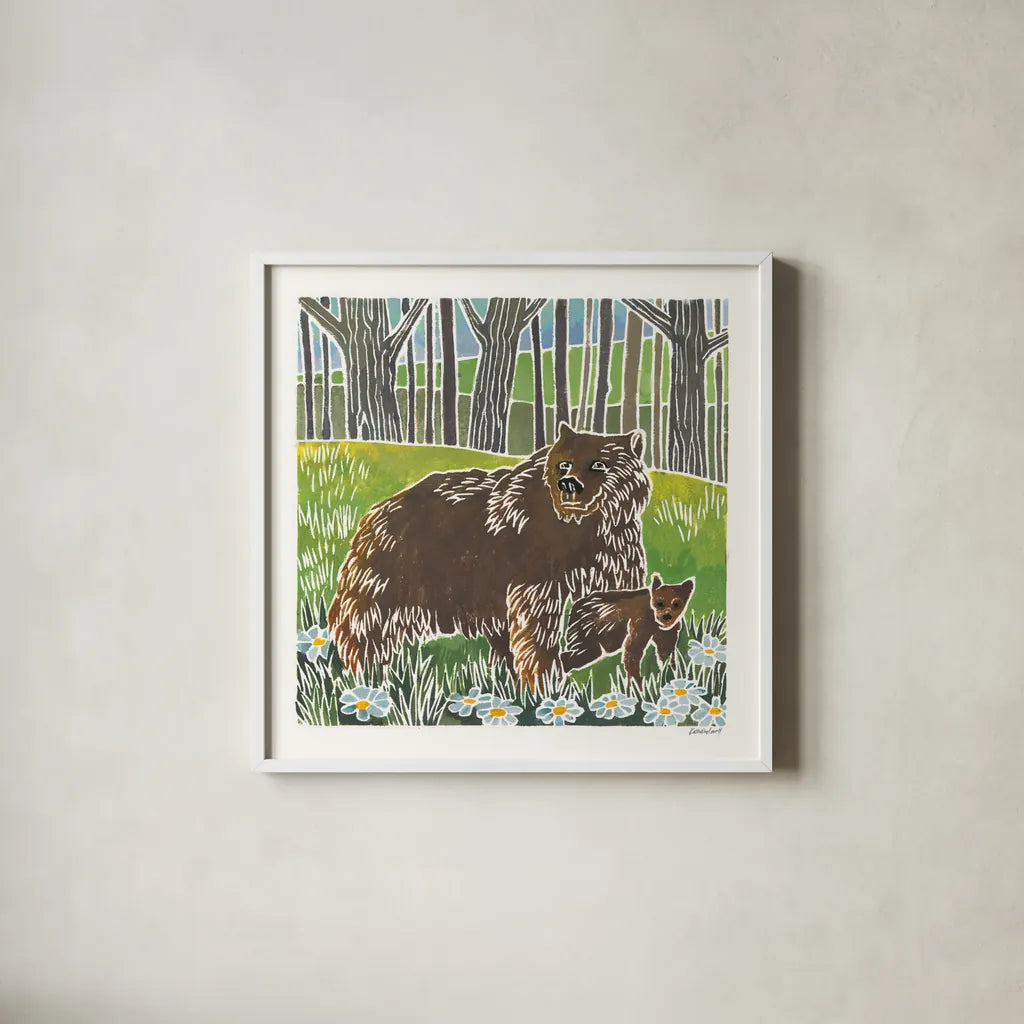 Wild Woodland III by Kathrine Lovell. Shown in a crisp white glass frame for a clean and minimalist style. Available as an archival giclee rolled canvas, fine art paper, or poster print. SKU 77885a.