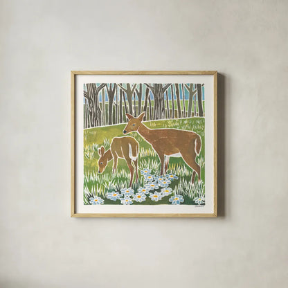 Wild Woodland IV by Kathrine Lovell. Shown in a natural wood glass frame for a timeless modern aesthetic. Available as an archival giclee rolled canvas, fine art paper, or poster print. SKU 77886a.
