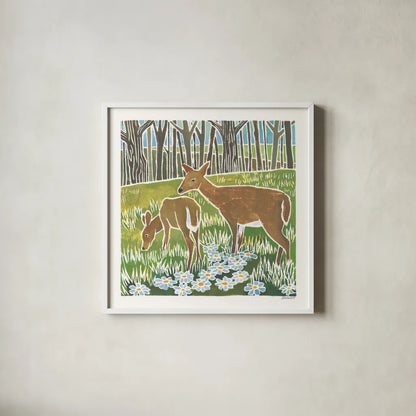 Wild Woodland IV by Kathrine Lovell. Shown in a crisp white glass frame for a clean and minimalist style. Available as an archival giclee rolled canvas, fine art paper, or poster print. SKU 77886a.