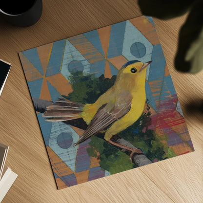 Wilson Warbler by Kathrine Lovell. Shown as a detailed flat fine art print, highlighting archival giclee quality. Available as an archival giclee rolled canvas, fine art paper, or poster print. SKU 43539a.