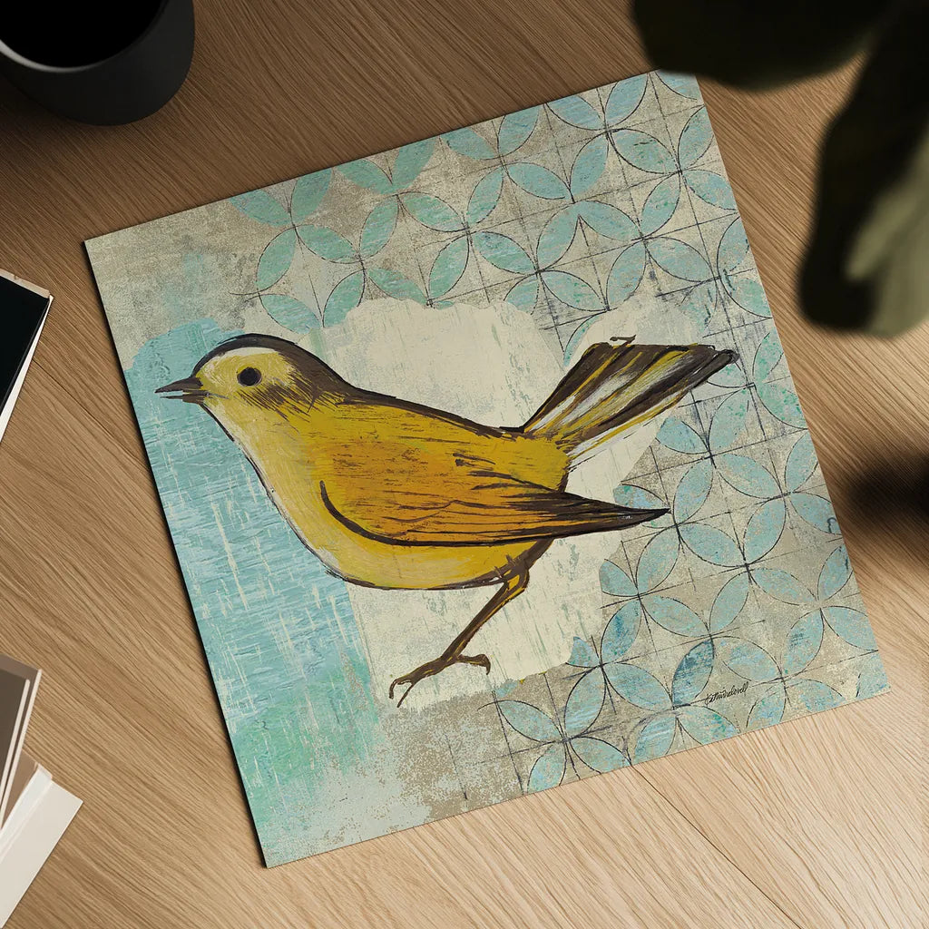 Wilsons Warbler II by Kathrine Lovell. Shown as a detailed flat fine art print, highlighting archival giclee quality. Available as an archival giclee rolled canvas, fine art paper, or poster print. SKU 11494a.