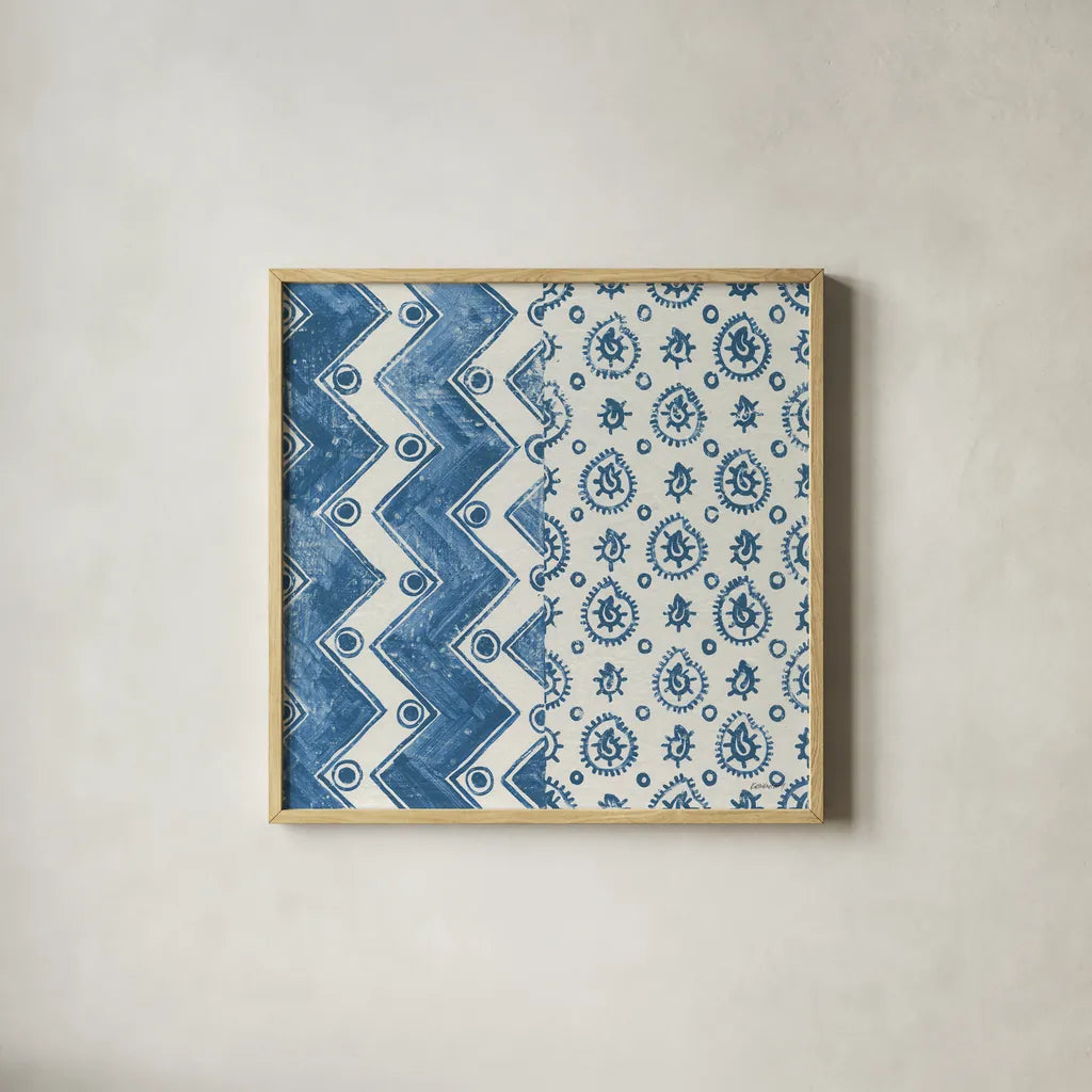 Windjammer I by Kathrine Lovell. Shown in a natural wood glass frame for a timeless modern aesthetic. Available as an archival giclee rolled canvas, fine art paper, or poster print. SKU 33437a.