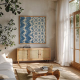Windjammer I by Kathrine Lovell. Shown in a natural wood frame in a cozy modern living room. Available as an archival giclee rolled canvas, fine art paper, or poster print. SKU 33437a.