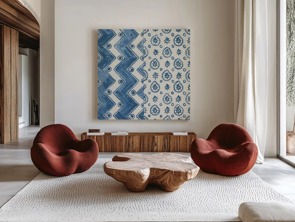 Windjammer I by Kathrine Lovell. Shown as extra-large giant wall art in a modern living room. Available as an archival giclee rolled canvas, fine art paper, or poster print. SKU 33437a.
