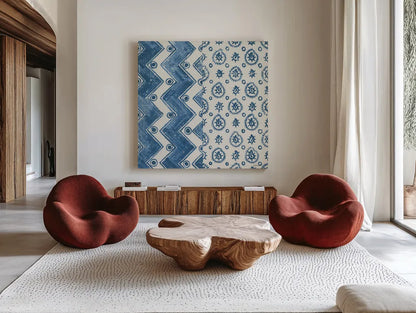 Windjammer I by Kathrine Lovell. Shown as extra-large giant wall art in a modern living room. Available as an archival giclee rolled canvas, fine art paper, or poster print. SKU 33437a.