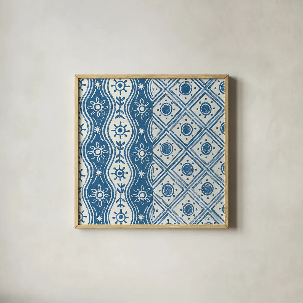 Windjammer VI by Kathrine Lovell. Shown in a natural wood glass frame for a timeless modern aesthetic. Available as an archival giclee rolled canvas, fine art paper, or poster print. SKU 34127a.