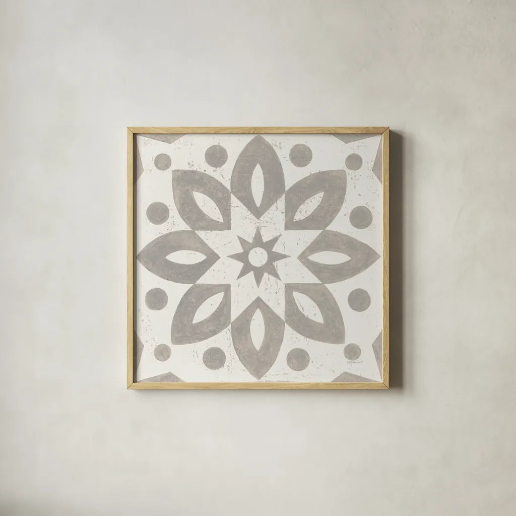 Winter Caravan Tile I by Kathrine Lovell. Shown in a natural wood glass frame for a timeless modern aesthetic. Available as an archival giclee rolled canvas, fine art paper, or poster print. SKU 56583a.