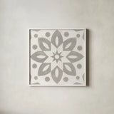 Winter Caravan Tile I by Kathrine Lovell. Shown in a crisp white glass frame for a clean and minimalist style. Available as an archival giclee rolled canvas, fine art paper, or poster print. SKU 56583a.