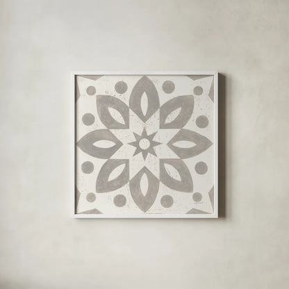 Winter Caravan Tile I by Kathrine Lovell. Shown in a crisp white glass frame for a clean and minimalist style. Available as an archival giclee rolled canvas, fine art paper, or poster print. SKU 56583a.