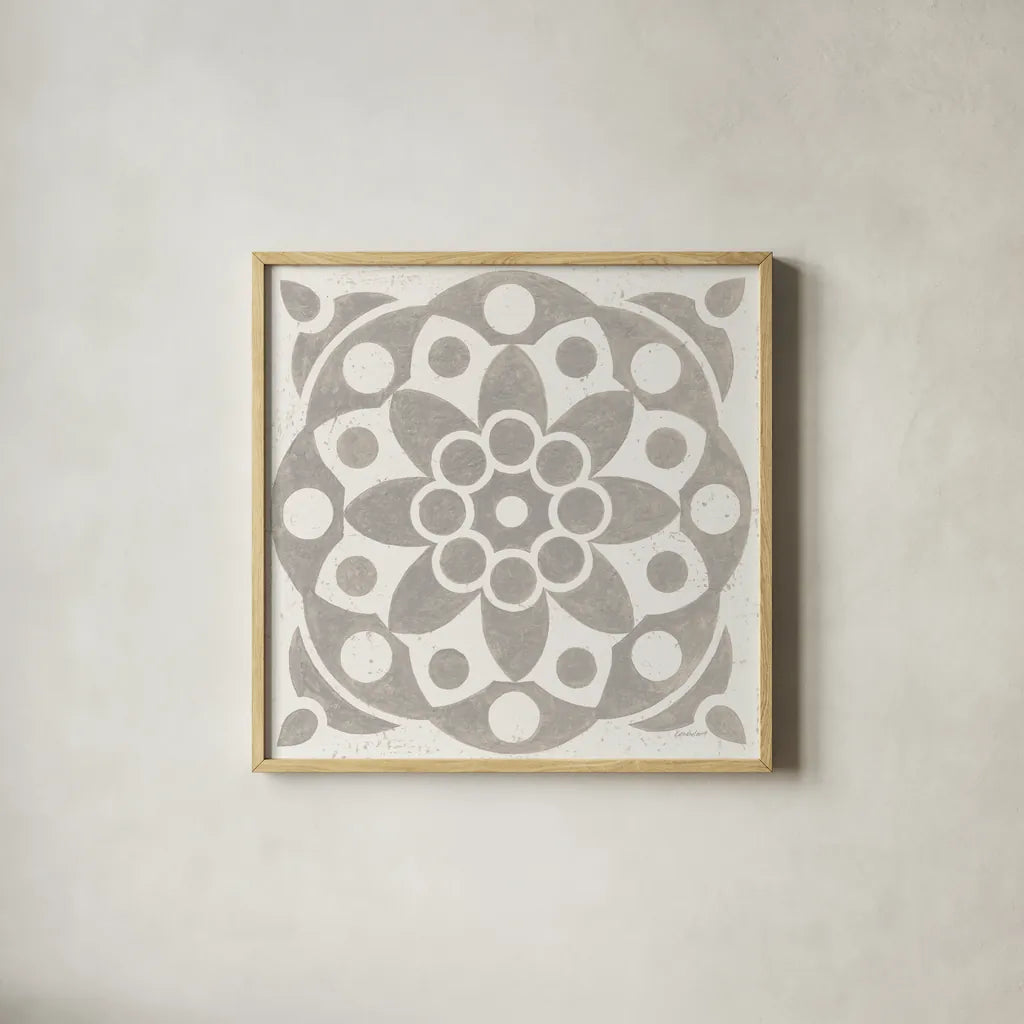 Winter Caravan Tile II by Kathrine Lovell. Shown in a natural wood glass frame for a timeless modern aesthetic. Available as an archival giclee rolled canvas, fine art paper, or poster print. SKU 56584a.