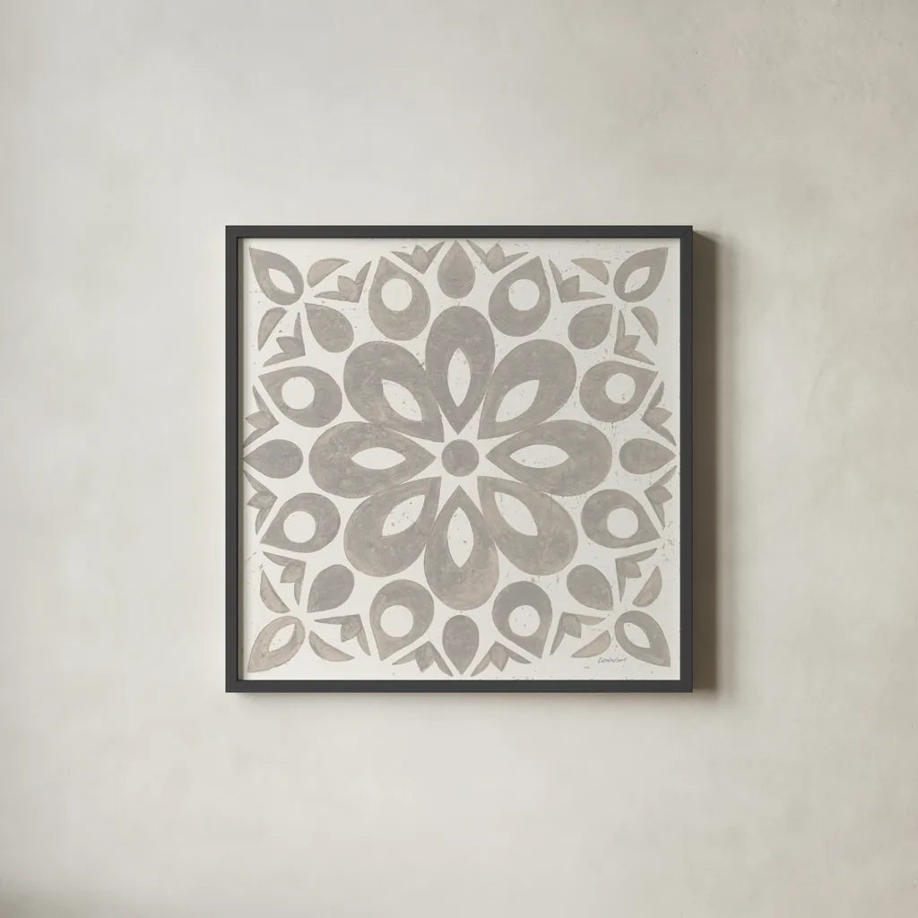 Winter Caravan Tile III by Kathrine Lovell. Shown in a sleek black glass frame for a contemporary gallery look. Available as an archival giclee rolled canvas, fine art paper, or poster print. SKU 56585a.