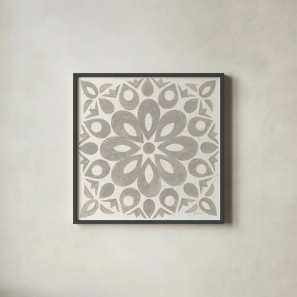 Winter Caravan Tile III by Kathrine Lovell. Shown in a sleek black glass frame for a contemporary gallery look. Available as an archival giclee rolled canvas, fine art paper, or poster print. SKU 56585a.