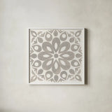 Winter Caravan Tile III by Kathrine Lovell. Shown in a crisp white glass frame for a clean and minimalist style. Available as an archival giclee rolled canvas, fine art paper, or poster print. SKU 56585a.