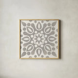 Winter Caravan Tile IV by Kathrine Lovell. Shown in a natural wood glass frame for a timeless modern aesthetic. Available as an archival giclee rolled canvas, fine art paper, or poster print. SKU 56586a.