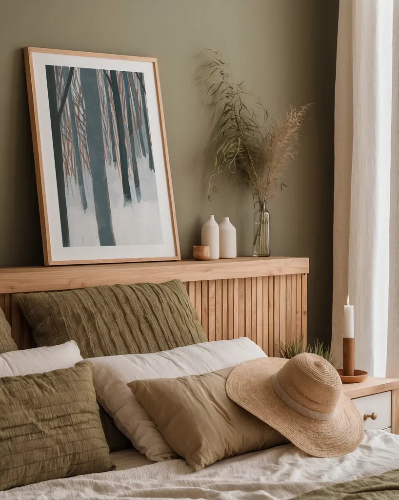 Winter Woods by Kathrine Lovell. shown as a paper print in a natural frame. Available as a archival giclee rolled canvas, fine art paper, or poster print. SKU 39860h.