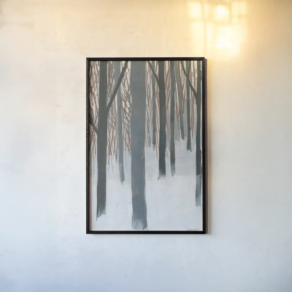 Winter Woods by Kathrine Lovell. shown as a paper print in a black flame. Available as a archival giclee rolled canvas, fine art paper, or poster print. SKU 39860h.