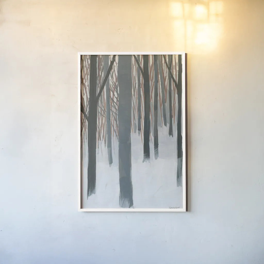 Winter Woods by Kathrine Lovell. shown as a paper print in a white frame. Available as a archival giclee rolled canvas, fine art paper, or poster print. SKU 39860h.