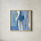 Abstract Layers I Blue by Kathy Ferguson. Shown in a natural wood glass frame for a timeless modern aesthetic. Available as an archival giclee rolled canvas, fine art paper, or poster print. SKU 72692a.