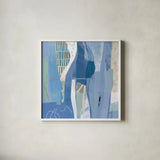 Abstract Layers I Blue by Kathy Ferguson. Shown in a crisp white glass frame for a clean and minimalist style. Available as an archival giclee rolled canvas, fine art paper, or poster print. SKU 72692a.