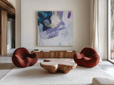 Abstract Layers II by Kathy Ferguson. Shown as extra-large giant wall art in a modern living room. Available as an archival giclee rolled canvas, fine art paper, or poster print. SKU 72103a.