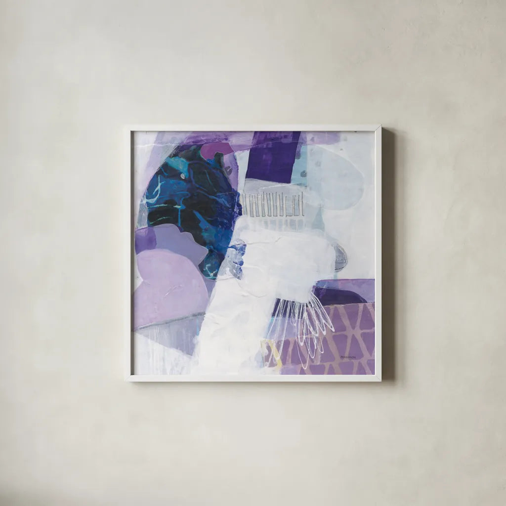 Abstract Layers III by Kathy Ferguson. Shown in a crisp white glass frame for a clean and minimalist style. Available as an archival giclee rolled canvas, fine art paper, or poster print. SKU 72104a.