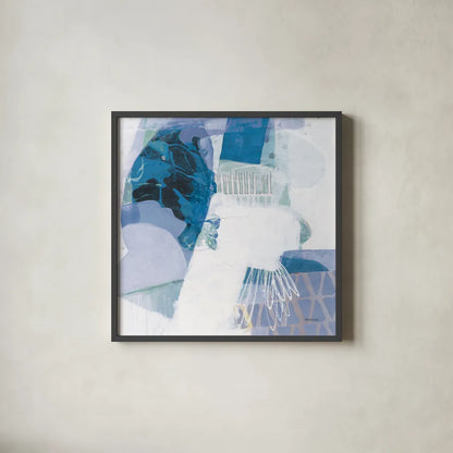 Abstract Layers III Blue by Kathy Ferguson. Shown in a sleek black glass frame for a contemporary gallery look. Available as an archival giclee rolled canvas, fine art paper, or poster print. SKU 72694a.