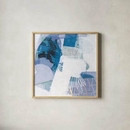 Abstract Layers III Blue by Kathy Ferguson. Shown in a natural wood glass frame for a timeless modern aesthetic. Available as an archival giclee rolled canvas, fine art paper, or poster print. SKU 72694a.