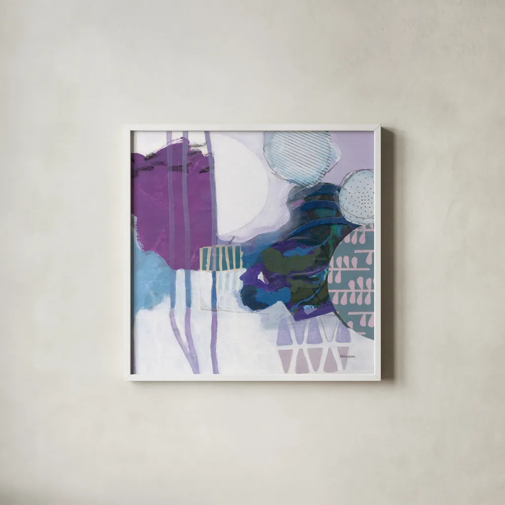 Abstract Layers IV by Kathy Ferguson. Shown in a crisp white glass frame for a clean and minimalist style. Available as an archival giclee rolled canvas, fine art paper, or poster print. SKU 72105a.