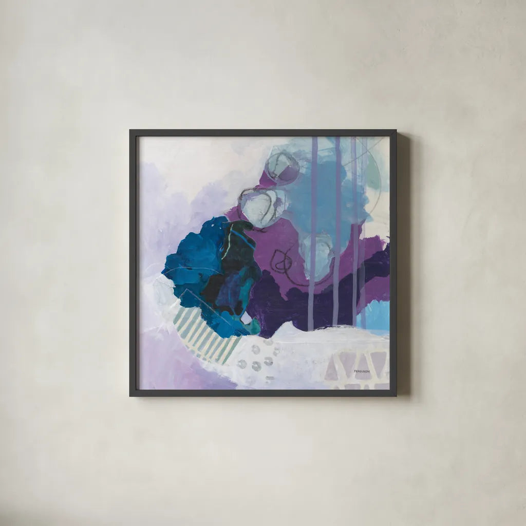 Amethyst by Kathy Ferguson. Shown in a sleek black glass frame for a contemporary gallery look. Available as an archival giclee rolled canvas, fine art paper, or poster print. SKU 72100a.