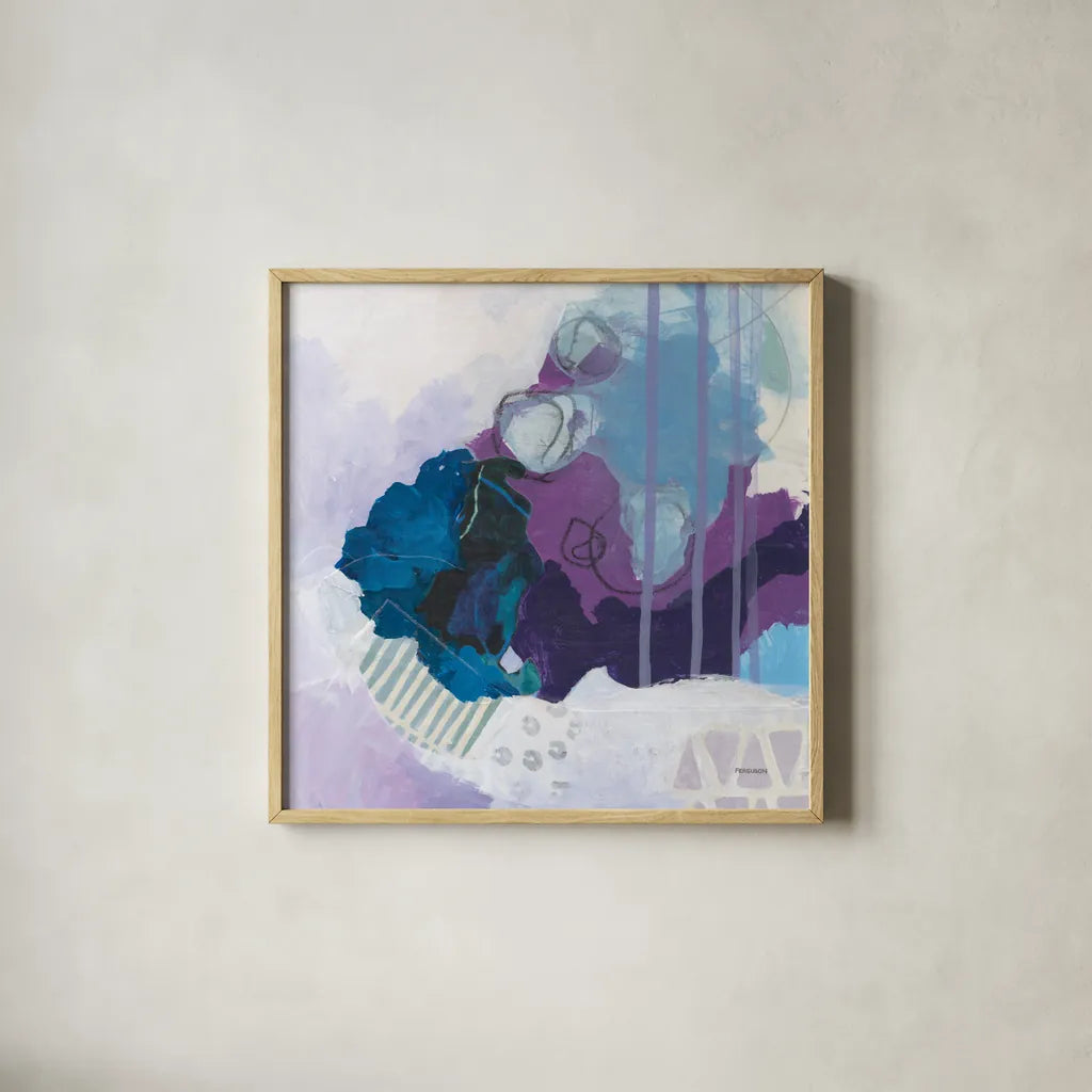 Amethyst by Kathy Ferguson. Shown in a natural wood glass frame for a timeless modern aesthetic. Available as an archival giclee rolled canvas, fine art paper, or poster print. SKU 72100a.