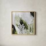 BW Forest II with Green by Kathy Ferguson. Shown in a natural wood glass frame for a timeless modern aesthetic. Available as an archival giclee rolled canvas, fine art paper, or poster print. SKU 56966a.