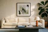 BW Forest II with Green by Kathy Ferguson. Displayed in a glass frame with matte in a clean modern living room. Available as an archival giclee rolled canvas, fine art paper, or poster print. SKU 56966a.