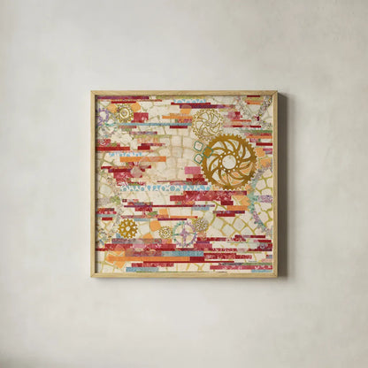EU Timetable I Red by Kathy Ferguson. Shown in a natural wood glass frame for a timeless modern aesthetic. Available as an archival giclee rolled canvas, fine art paper, or poster print. SKU 55989a.