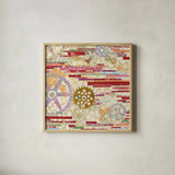 EU Timetable II Red by Kathy Ferguson. Shown in a natural wood glass frame for a timeless modern aesthetic. Available as an archival giclee rolled canvas, fine art paper, or poster print. SKU 55990a.