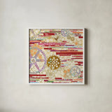 EU Timetable II Red by Kathy Ferguson. Shown in a crisp white glass frame for a clean and minimalist style. Available as an archival giclee rolled canvas, fine art paper, or poster print. SKU 55990a.